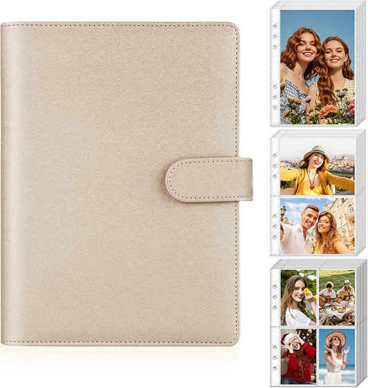Antner A5 Kpop Photocard Binder 6-Ring Card Collector Album with 40 Pack Card Sleeves, PU Leather Photocard Holder Book with Multi-Size Photo Protectors for Organizing Trading Cards, Glitter Gold