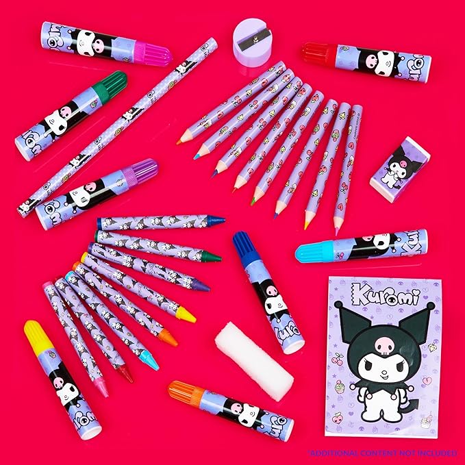 Hello Kitty Sanrio Kuromi Painting Art Supplies for Kids, Colored Pencils, Markers, Crayons, Kawaii Drawing Kit, Stationary, Art Kit, Gifts for Girls (Purple Kuromi 3 Tier)