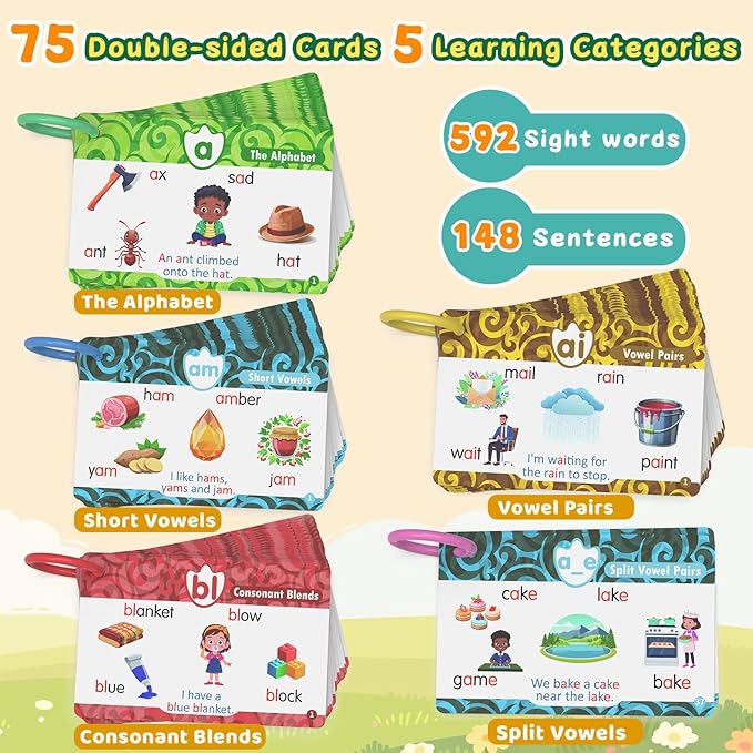 HOMESTEC Phonics Flash Cards with Talking Dino Reader Pen, Learn to Read for Kids Ages 3-6, Early Learning Educational Toy for Kindergarten, Homeschool & Speech Therapy