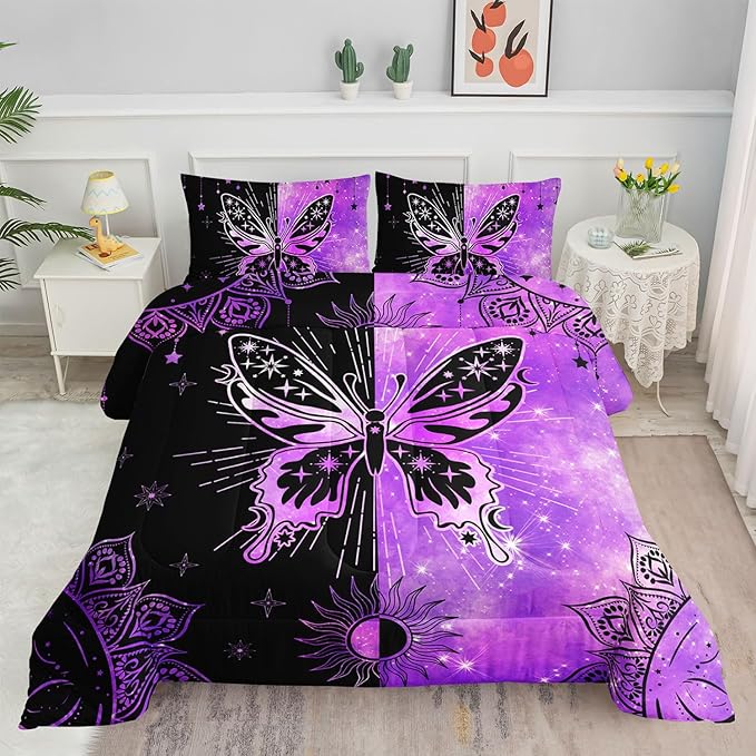 3D Butterfly Comforter Set Black Butterfly Printed Bedding Set with 1 Comforter and 2 Pillowcases for Boys and Girls Bedroom All Season(Butterfly-3 Twin)