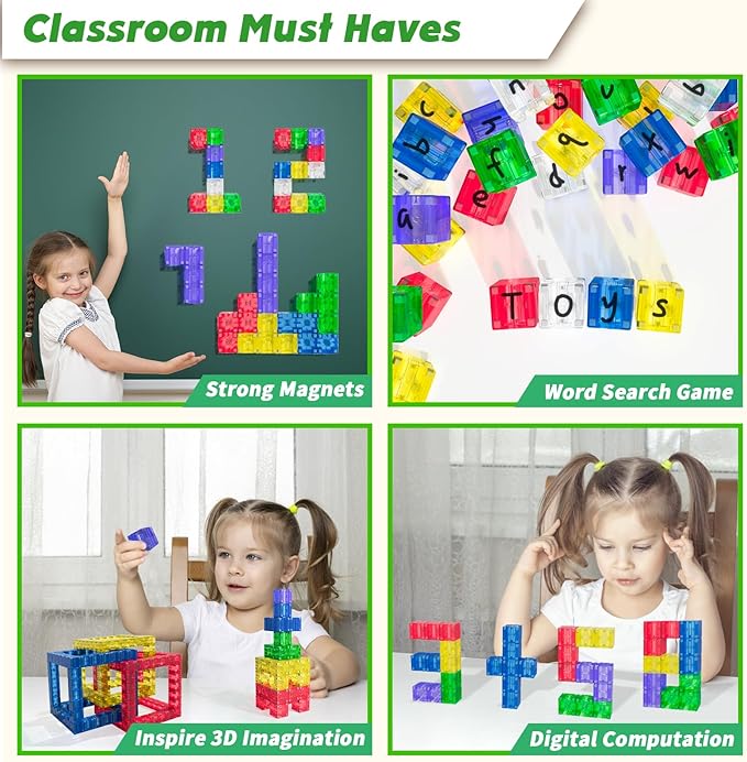 32PCS Magnetic Building Blocks - Transparent Magnetic Cubes, STEM Magnet Toddler Boys Toys for kids age 3-5 ,Travel Sensory Autism Preschool Montessori Toys for 3+ Year Old, Birthday Girls Gifts