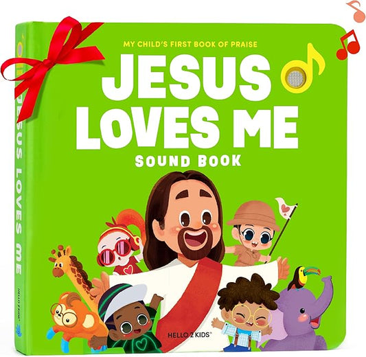 Jesus Loves Me Christian Sound Books for Kids - 6 Bible Songs - Christmas, Baptism, Christening, Dedication Gifts for Boys and Girls - Religious Toys, Music Books for Toddlers 1-3