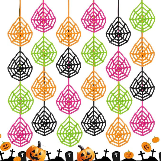 24 PCS Sticky Spider Web for Kids, 5.1 Inches Cobweb Sticky Hand Toys, Halloween Spider Party Favors for Goodie Bag Stuffers, Birthday, Classroom Prizes Supplies (4 Colors)