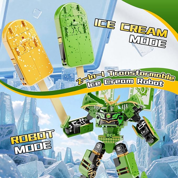 Ice Cream Transforming Toy, 2 in 1 Popsicle Transform into Robot Action Figure, DIY Transformation Figure Toys for Kids & Adults Action Figures for Boys Party Favors Gift (Brown)