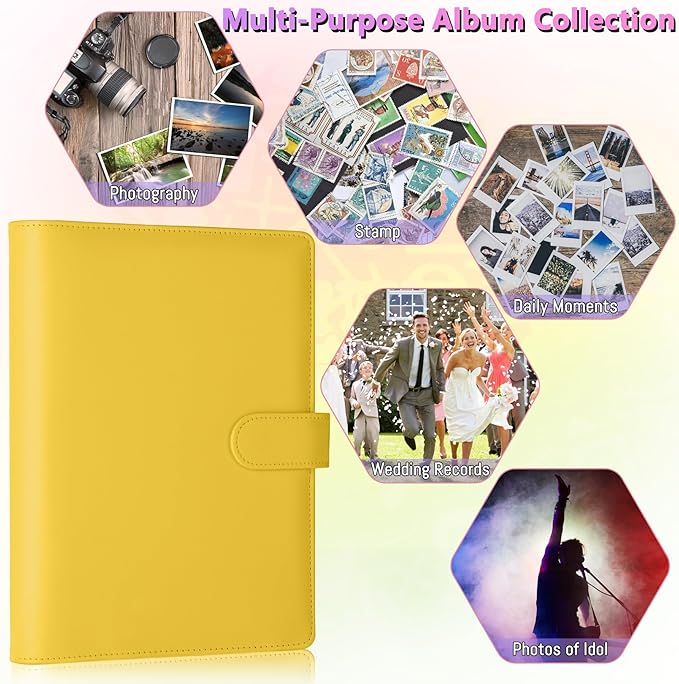 Antner A5 Kpop Photocard Binder 6-Ring Card Collector Album with 40 Pack Card Sleeves, PU Leather Photocard Holder Book with Multi-Size Photo Protectors for Organizing Trading Cards, Lemon Yellow