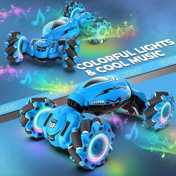 Dysaim Gesture RC Car, Gesture Sensing RC Stunt Car Toys for Kids 6-12 yr, 2.4GHz 4WD Hand Remote Control with Lights Music, Off-Road 360° Rotation Drift for Birthday Toy Gifts