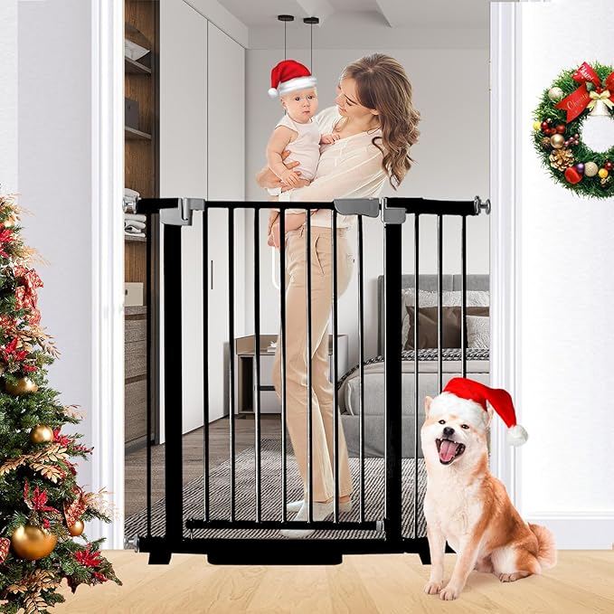 41" Tall Safety Pet Gate,Adjustable 29.92"-43.71" Wide,No Drilling Pressure Mount Kit,Auto Close Cat Gate Suitable for Stairs,Doorways (Black, 29.92"-43.71")