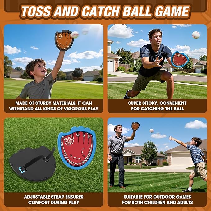 Toss and Catch Ball Game, Outdoor Toys for Kids, Beach Pool Yard Games for Teens & Family, Toddler Baseball Glove Birthday Gifts for 3 4 5 6 7 8+ Year Old Boys & Girls (4 Paddles & 6 Balls)