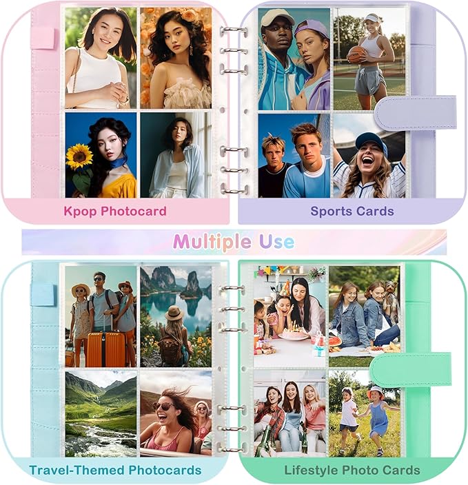 A5 Kpop Photocard Binder with 30 Pack 4-Pocket Card Pages, 6 Ring A5 Binder Card Collector Album with 240 Card Slots,PU Leather Binder Cover with Magnetic Buckle Closure for Organizing Trading Card