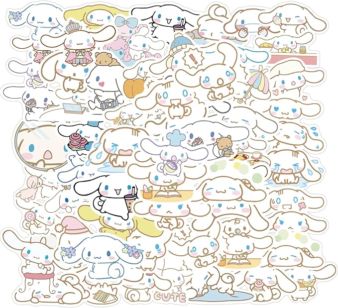 50pcs Cartoon Cinnamoroll Stickers for Kids, Vinyl Waterproof Decal for Water Bottle Laptop Toy Sticker for DIY Decorate Bumper Phone Hard Hat Kids Teens Gifts (Dog)