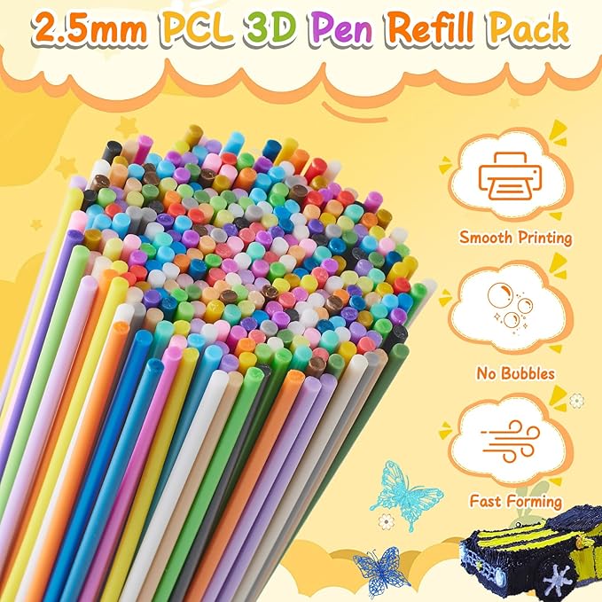 300 Pieces 3D Pen Refills Pack for 3Doodler Start+ Pen 30 Colors 2.5 mm Low Temperature 3D Pencil PCL Filaments Not Compatible with Other 3D Printing Pens