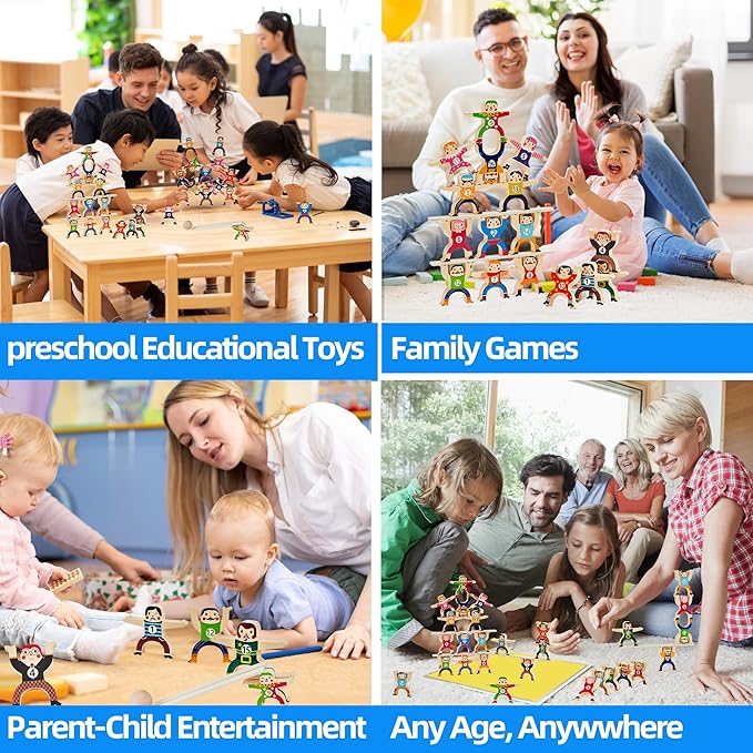 Wooden Stacking Toys,16Pcs Circus Hercules Acrobatic Troupe Interlock Toy,Balancing Building Blocks Game Toddler Puzzle Toys,for 3 4 5 6 Years Old Kids Adults