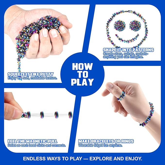 Fidget Toys, 1100 PCS Magnetic Putty Sensory Toys for Stress Relief, Anxiety, Autism & ADHD, Colorful DIY Desk Fidget Toys for Teens & Adults, Office Toys Gifts for Men & Women