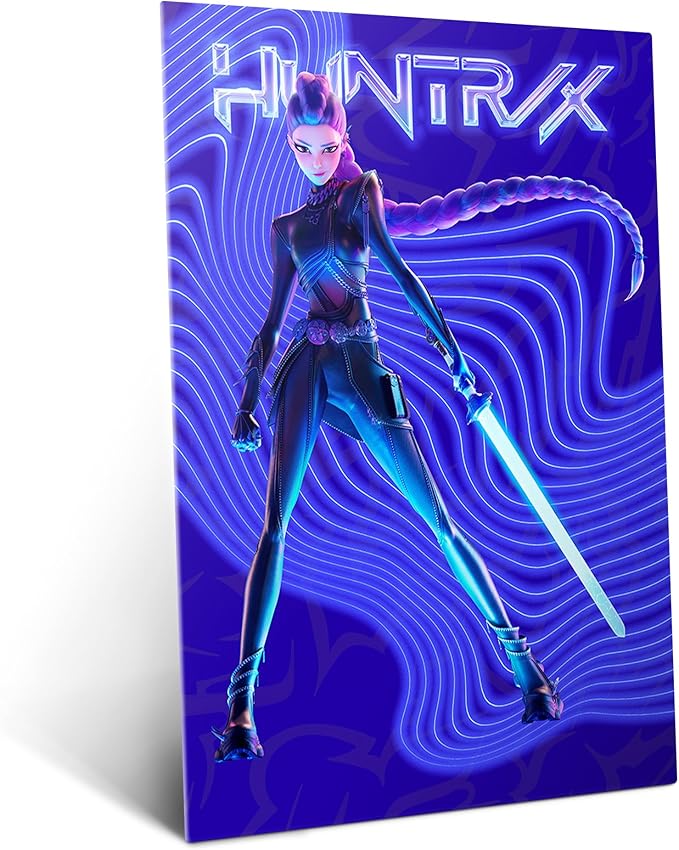 Displate Metal Poster KPop Demon Hunters - Rumi The Neon Cyber-Huntress with Energy Blade - Kpop Merch - Collectible Gift - Premium Decorations Wall Art Decor Gifts Movie Posters - 12.6x17.7 in