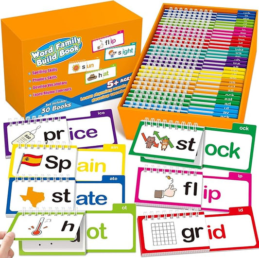 30 Read and Rhyme Flip Books,Word Family Build Book,Learn to Read Phonics Flash Cards,Sight Words Flash Cards Kindergarten Classroom Homeschool Learning Book,Phonics Flashcards,Reading Games