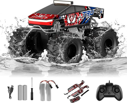 Remote Control Car, Amphibious Monster Truck Toys for Boys RC Cars, 2.4 GHz Waterproof RC Trucks, 1:18 4WD All Terrain Off-Road Pickup, Cool Christmas Birthday Ideas Gifts for Kids 6+ Year Old