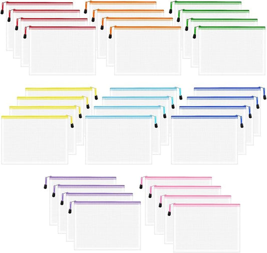 32pcs Mesh Zipper Pouch Bags, B5 Mesh Pouch, 8 Colors Zipper Pouches for Organizing, Puzzle Storage Bags, School Office Organize