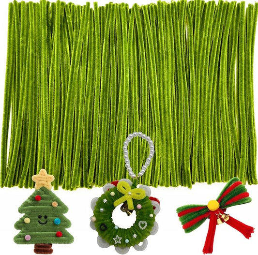 Moss Green Pipe Cleaner Craft Bulk,Thick Fuzzy Chenille Stem Pipe Cleaners for DIY Craft Projects and Decorations,200PCS Chenille Stems,Art and Craft Supplies,Saint Patrick's Day/Christmas Decor