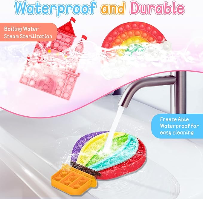 3 Pcs Bubble Fidget Toys,Push Poppers Rainbow Cloud Balloon Pink Castle Sensory Bulk Sets,Stress Relief Squeeze Toy for Toddler Kids Girls Adults,Gift Favors for Birthday Party Classroom Prizes