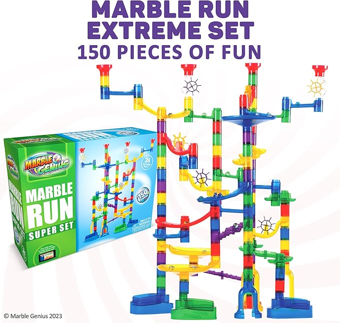 Marble Genius Marble Run Super Set, STEM Toys & Maze Construction Building - 150 Translucent Track Pieces & Glass Marble for Family, Kids Toddlers Ages 4-8 - Fun Holiday Creative Gifts
