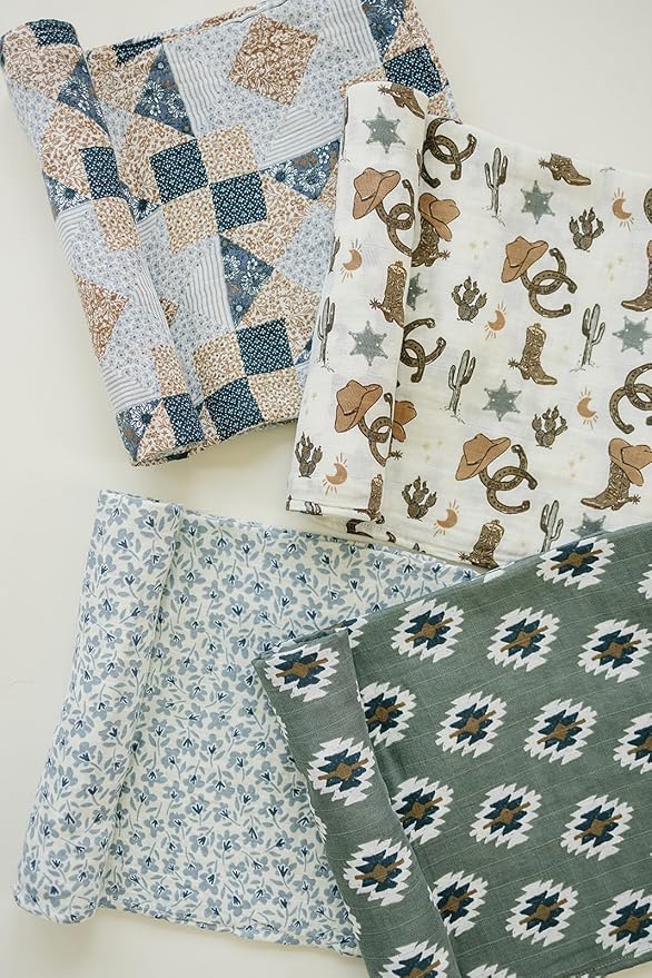 Mebie Baby Patchwork Print Muslin Swaddle, Modern and Neutral Swaddle Blanket for Baby Girl or Boy, Soft Baby Blankets, 0-3 Month, Comfy Wrap, Baby Essentials & Gifts