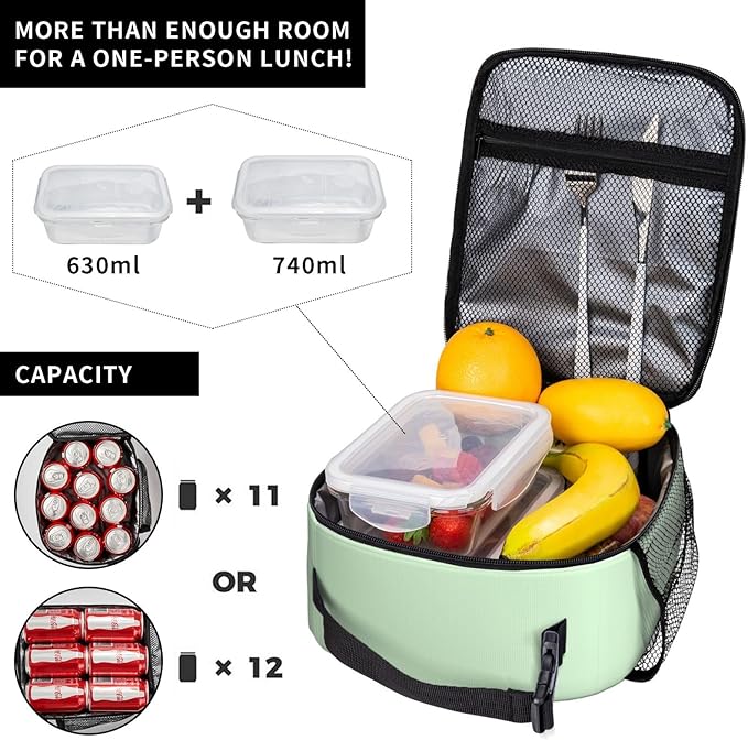 Frog and Mushroom Lunch Box Girls Boys Insulated Lunch Bag Reusable Lunchbox with Side Pocket, Cute Lunch Box for Girls Boys, Waterproof Lunch Tote Bag for Women Men Kids Work Office School Picnic