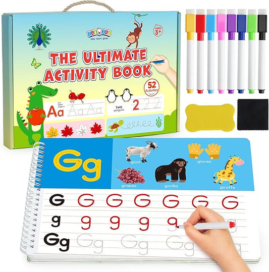 BenBen Preschool Learning Activities, 52 Pages, Tracing Books for Kids Ages 3-5, Kindergarten Workbooks, Toddler Writing Practice, Pre K Busy Book Educational Toys, Autism Learning Materials