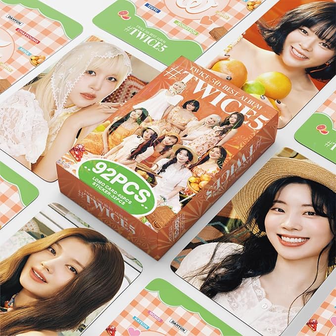 Twice 5th Photocards TWICE5 Albuum Cards Kpop Merch Gift for Once Fans, 60 PCS Lomo Card Set with 32 PCS Sticker