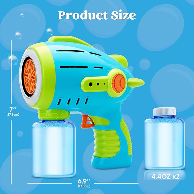 Sloosh 2 Packs Bubble Gun for Kids with 10 Holes, Bubble Machine Gun for Toddlers 1-3, Automatic Light Up Airship Blower with 2 Bottles 4 Bags Refill Solution, Summer, Outdoor Toy, Party, Easter, Gift