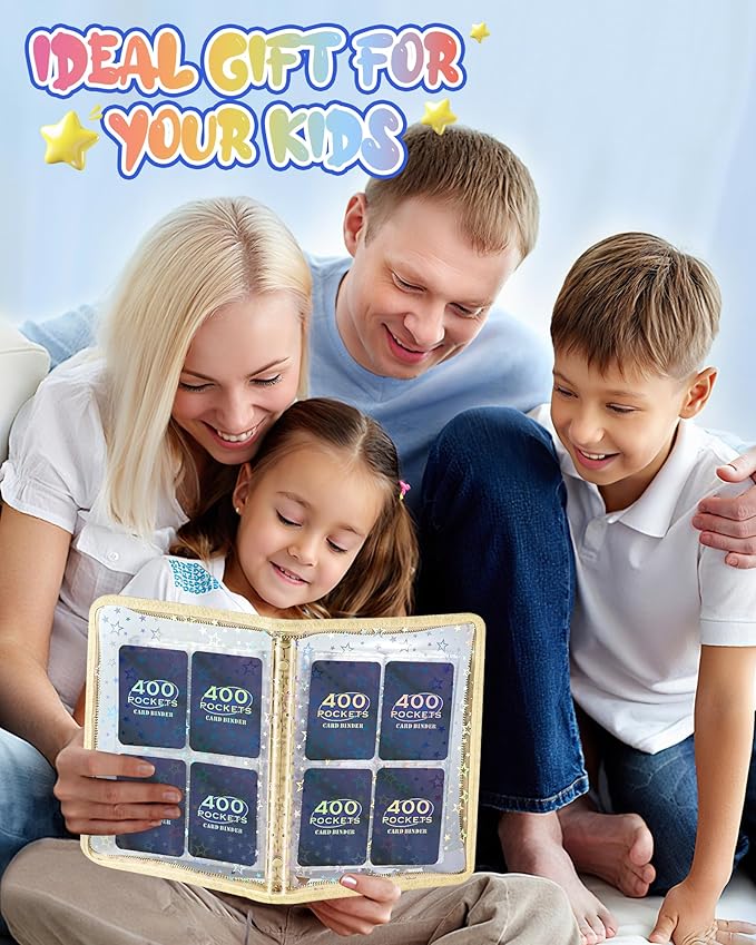 4 Pocket Card Binder with 20 Stickers, Trading Card Binder for 400 Cards, Kpop Photocard Binder, Card Collection Binder for MTG, TCG, Sports Cards, Game Cards, Cute Binder, Sticker Organizer (White)