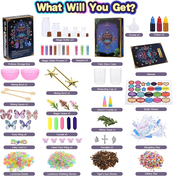 Wothfav Fairy Magic Potion Kit for Kids – 22 Mixed Magic Wizard Potion Bottles, Halloween Christmas Decorations Birthday Gifts Toys for Girls Boys Ages 6 7 8 9 10 12+, Magical Workshop Craft Kits