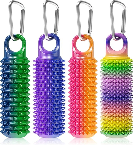4 Pack Little Ouchies Pain Fidget Toy with Adjustable Weight & Carabiner, 3D Printed Spiky Sensory Keychain for Anxiety Relief and Focus - Portable Stress Relief Tool for Adults, Teens, Skin Picking