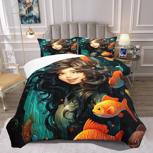 Girls Comforter Set - Pretty Princess Bedding - Princess Comforter Set Queen Size Comforter Set for Girls Kids Comforter Sets Gifts for Girls Bedroom Decor, 1 Comforter + 2 Pillowcases