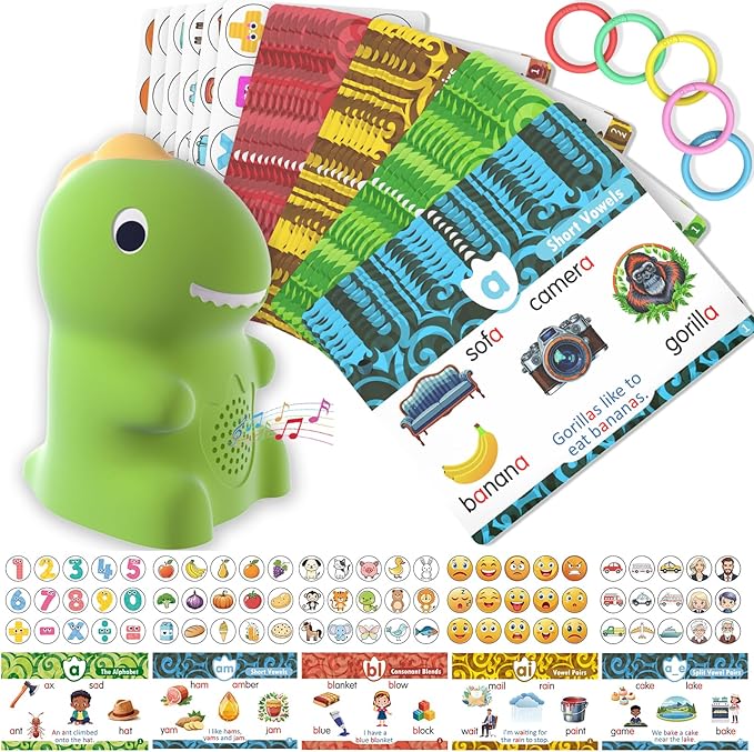 HOMESTEC Phonics Flash Cards with Talking Dino Reader Pen, Learn to Read for Kids Ages 3-6, Early Learning Educational Toy for Kindergarten, Homeschool & Speech Therapy