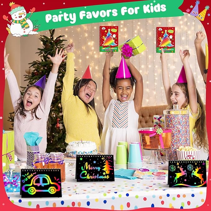 ZMLM Rainbow Scratch Party Favors Kids: Classroom Birthday Gifts Toy Bulk Scratch Art Notebook 24 Pack Goodie Bags Stuffers Girls Boys Classroom Prizes Student School Stocking Stuffers (Christmas)