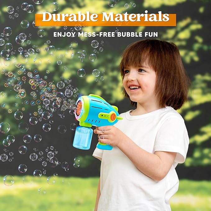 Sloosh 2 Packs Bubble Gun for Kids with 10 Holes, Bubble Machine Gun for Toddlers 1-3, Automatic Light Up Airship Blower with 2 Bottles 4 Bags Refill Solution, Summer, Outdoor Toy, Party, Easter, Gift