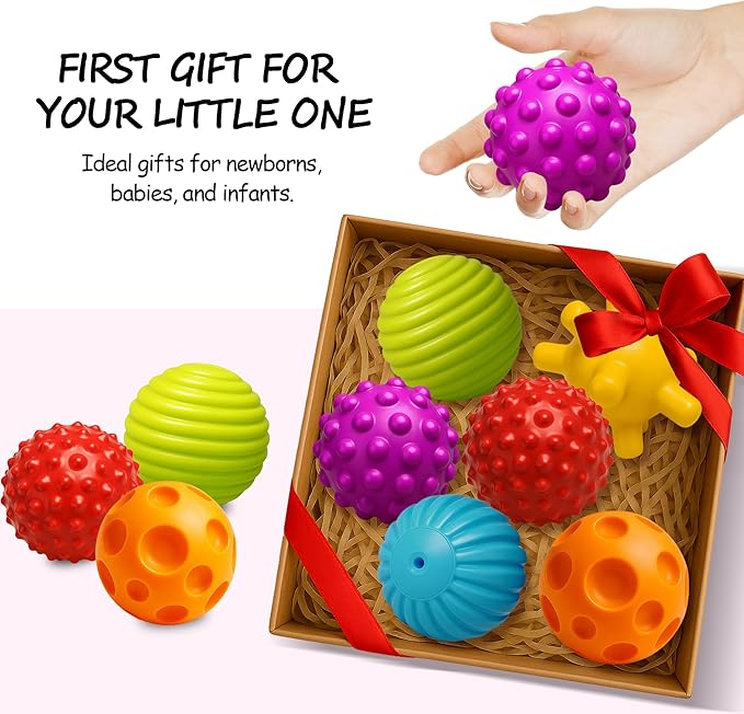 Baby Balls for Toddlers 1-3, Bath Toys for Babies 6-12 Months, Infant Soft Sensory Balls Set, Montessori Bathroom Shower Teether Gift for Boys Girls 6 Pack