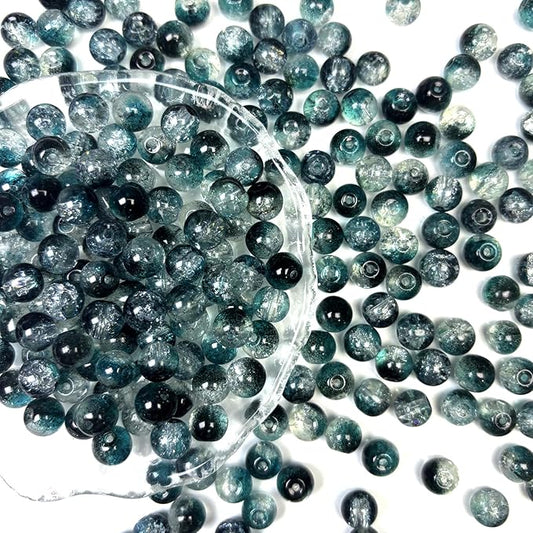 200 PCS Glass Beads, 8mm Round Crackle Crystal Bead for Jewelry Making, Loose Beads for Bracelet Craft Necklace Earring Making Wine Charms Wind Chimes, Blue