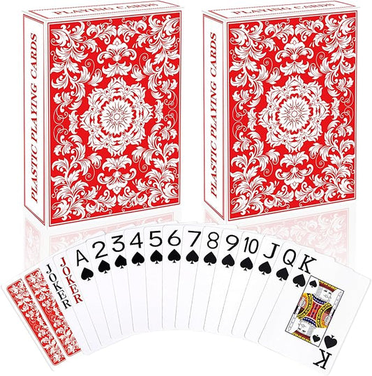 Plastic Playing Cards Waterproof Cards Poker Card 2 Pack Playing Card Large Print for Adults Seniors, Deck of Card Set Poker Cards for Beach Trip Pool Party Games (Red)