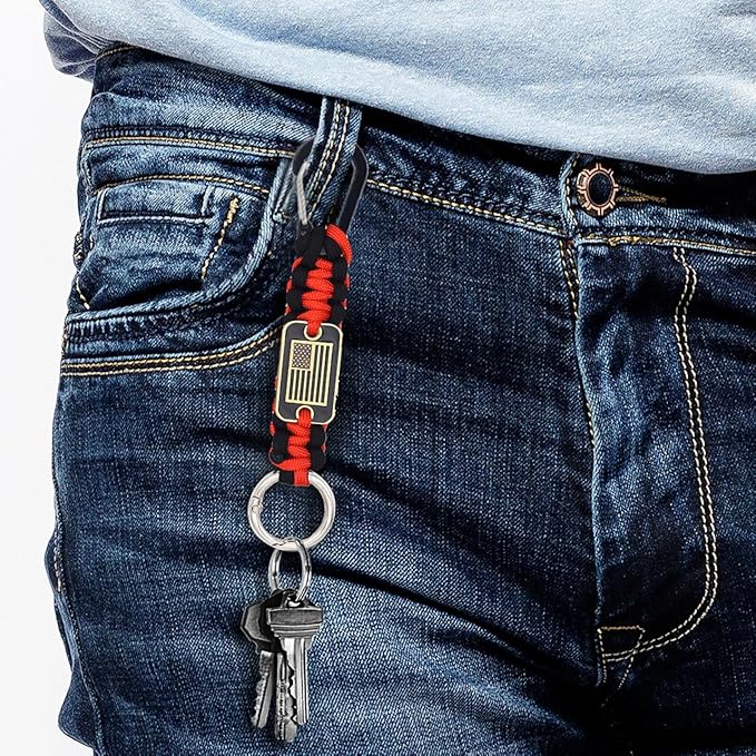 Heavy Duty Braided Paracord Lanyard Keychain with USA Flag, Parachute Rope Necklace Keychains, Braided Strong Lanyard