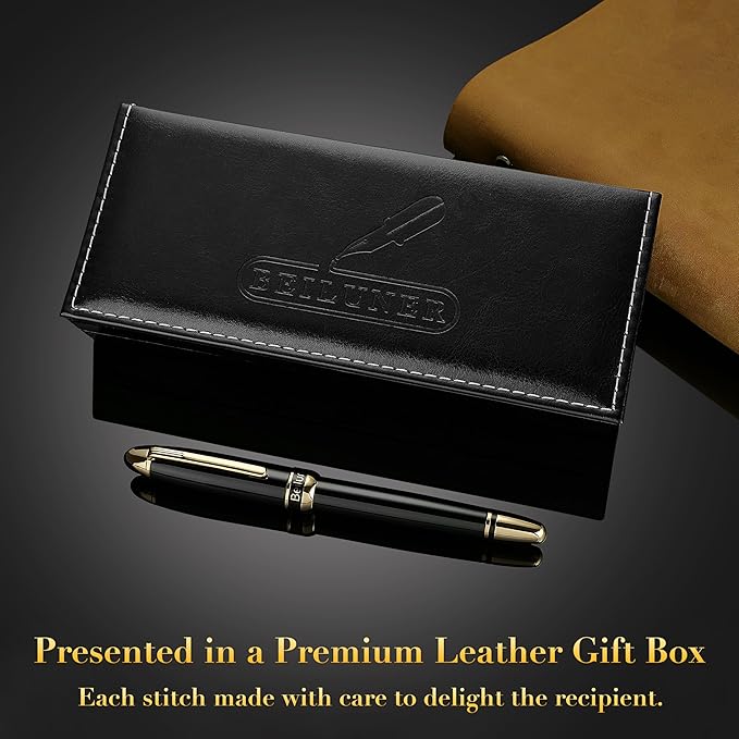 BEILUNER 315 Luxury Rollerball Pen, with 24K Gold Finish, Black Piano Lacquer, Luxury Grade Craftsmanship, Best Pen Gift Set for Men and Women, Professional, Executive, Office, Fancy, Nice Pens