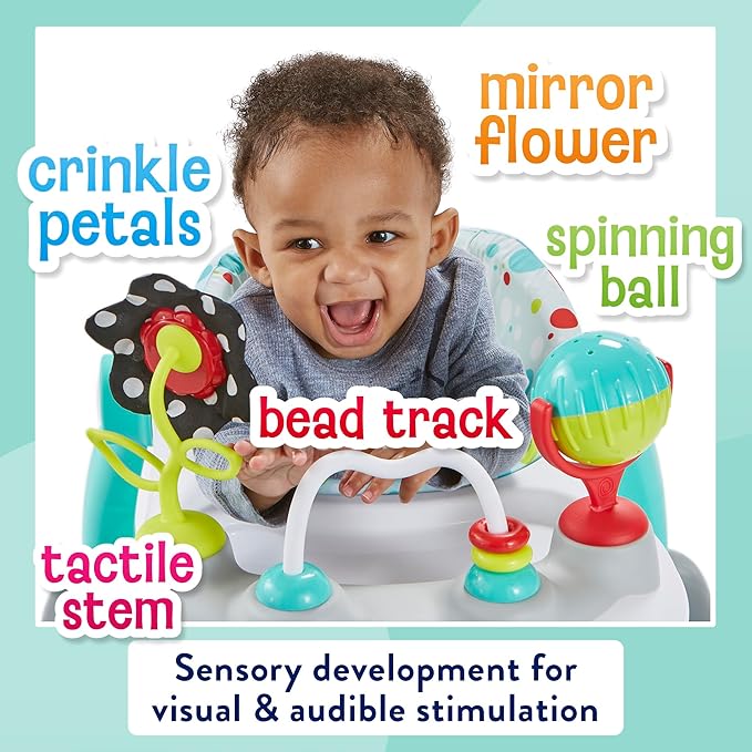 Kolcraft Tiny Steps 2 in 1 Foldable Infant and Baby Walker with Wheels, Seated or Walk Behind Activity Center, Entertaining Developmental Activities for Boys and Girls, Wide Base Sturdy Frame, Bubbles