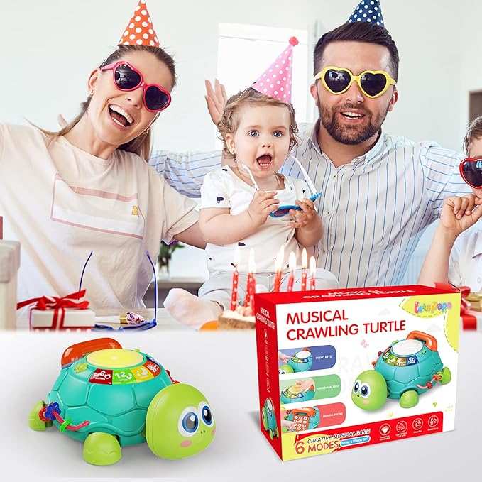 Letapapa Baby Toys 6 to 12 Months, Tummy Time Toy for 12-18 Months, Musical Turtle Crawling Toys with Light & Sound, Birthday Gift Early Educational Toy for Baby Infant 6 7 8 9 10 Months 1 2 Year Old