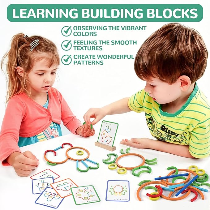 Montessori STEM Puzzle Toy for Kids Ages 3-6 – Wooden Educational Manipulative for Fine Motor Skills, Shape & Color Matching, Creative Building Activity Set for Preschool & Kindergarten