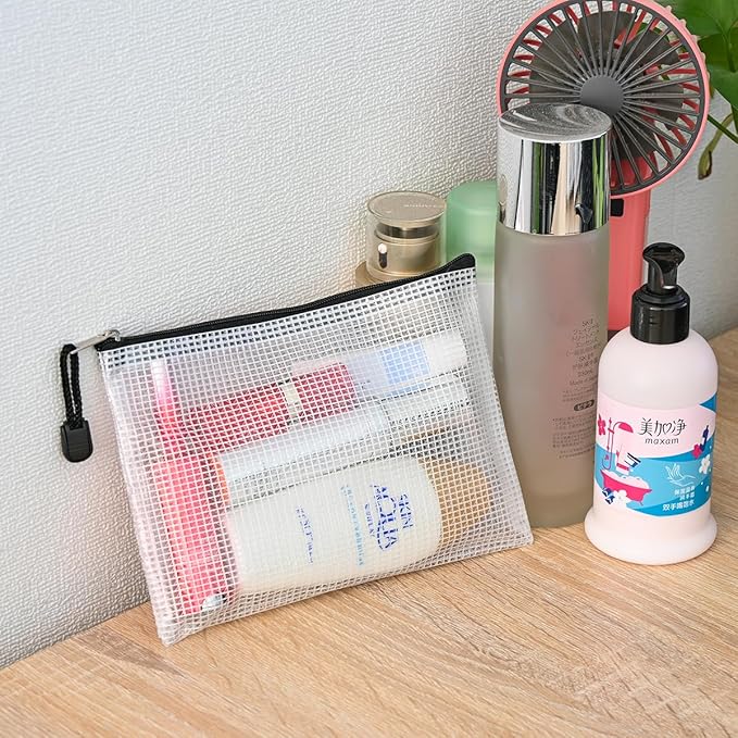 AUSTARK 20 Pcs Zipper File Bags, Plastic Mesh Pouch, Board Game Storage, Waterproof Bags for Office School (B6 Size 7.6''x5.3'', White and Black)