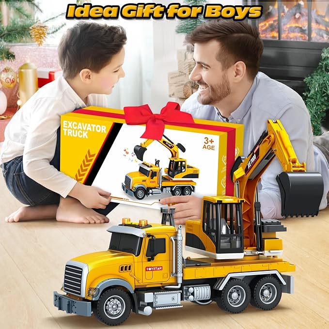 SpringFlower Toy Truck, Large Excavator Truck Toy for 3 4 5 6 Year Old Boys,Truck Toy with Sound and Light,Kids Toddlers Christmas Birthday Gifts for Boys & Girls