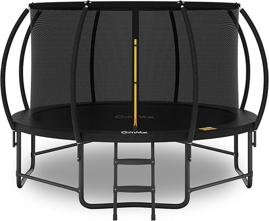 14FT 12FT 10FT 16FT Trampoline with Safety Enclosure, Anti-Rust Coating – ASTM Certified, Heavy-Duty Outdoor Trampoline with Ladder – for Kids & Adults