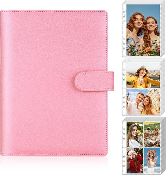 Antner A5 Kpop Photocard Binder 6-Ring Card Collector Album with 40 Pack Card Sleeves, PU Leather Photocard Holder Book with Multi-Size Photo Protectors for Organizing Trading Cards, Glitter Pink