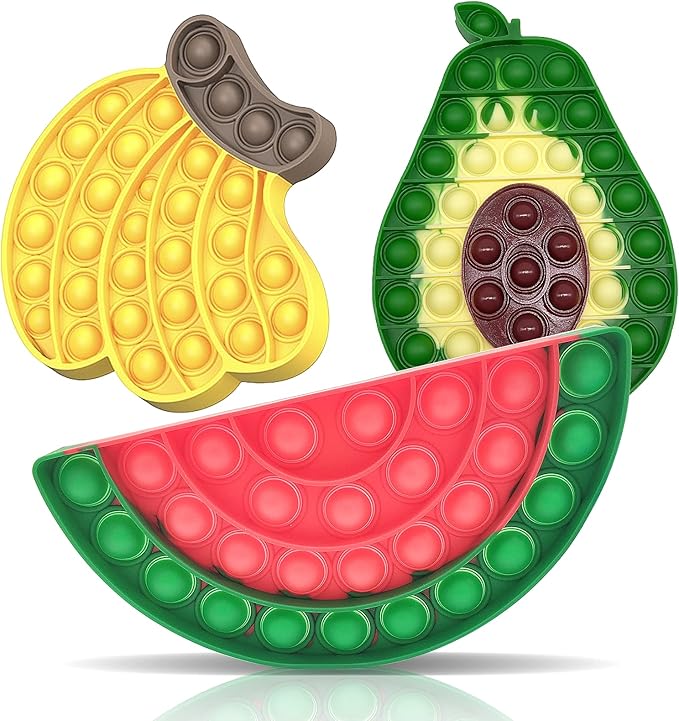 QETRABONE Fidget Sensory Bubble Stress Toy, Fidget Push Toy for Adults, Silicone Fidget Stress Toys for Autistic Adult Squeeze Toy Autism (Banana+Avocado+Watermelon)