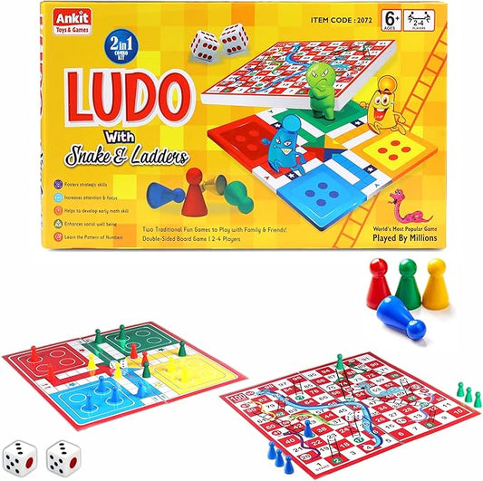 Ankit Toys & Games Ludo and Snake & Ladders (Saap Seedhi) Board Game Set for 6+ Years Kids & Adults | Indoor Ludo Board Game | Travel Strategy Game (Ludo Senior+)